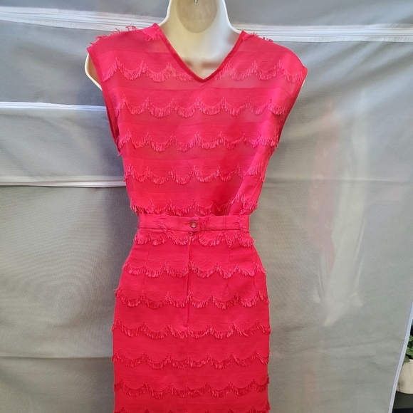 60s Vintage Hand Sewn Red Eyelash Fringe 2 Piece Pencil Skirt Suit - Picture 7 of 16
